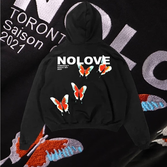 Sweaters - Thick, soft, No Love Toronto Saison 001 Butterfly Embroidered Hoodie